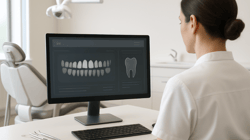 Dentist Using AI Dental Care Tools on Desktop