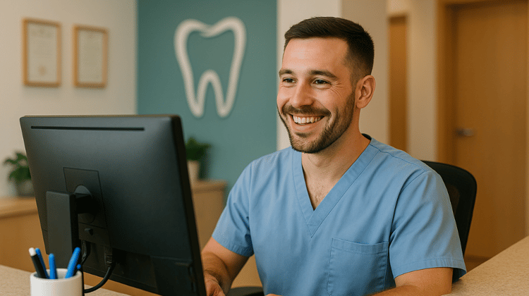 Dental Office Manager at Desk