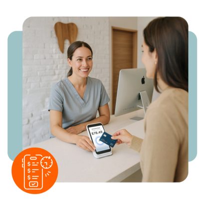 Patient Using Payment Processing Machine to Pay at the Front Desk