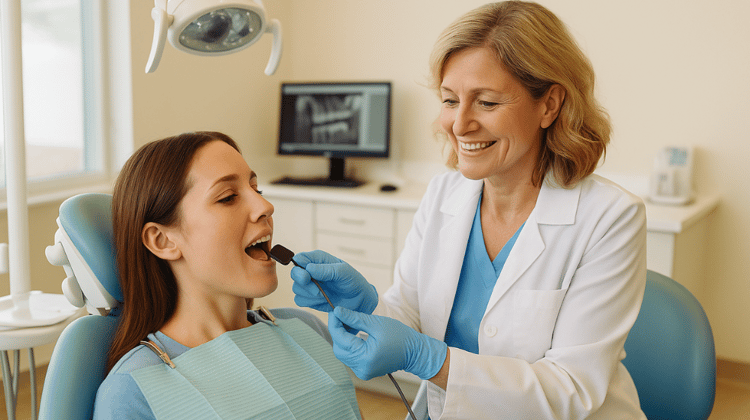 Dentist Using Dental Digital Radiography Sensor On Patient