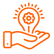 lightbulb with gears held in a hand symbolizing embracing technology
