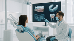 Dentist Reviewing AI Imaging with Patient