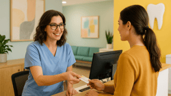 Dental Office Manager Assisting Patient