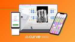 Curve Dental Products: (left) Curve Pay, (middle) Charting Software, (right) Curve Mobile
