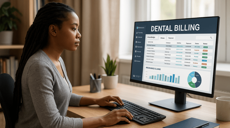 Woman Working a Remote Dental Billing Job