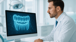 Dentist using AI tools on computer