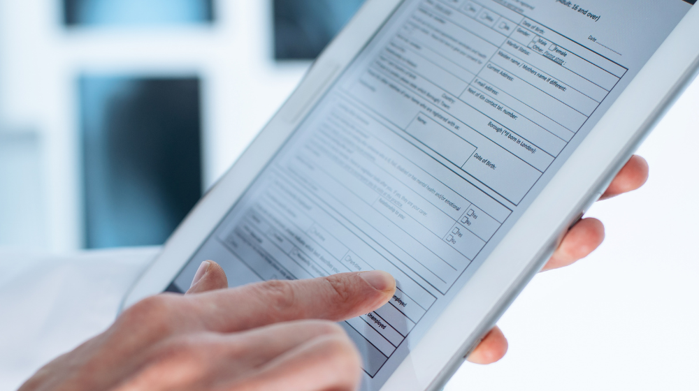 patient form on a tablet
