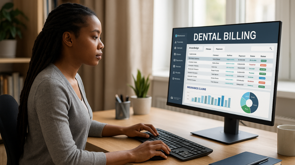 Woman Working a Remote Dental Billing Job